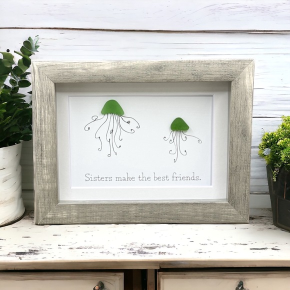 Artisan Other - Reserved Sea Glass Art Sister Best Friend| Friendship Seaglass Jellyfish Gift